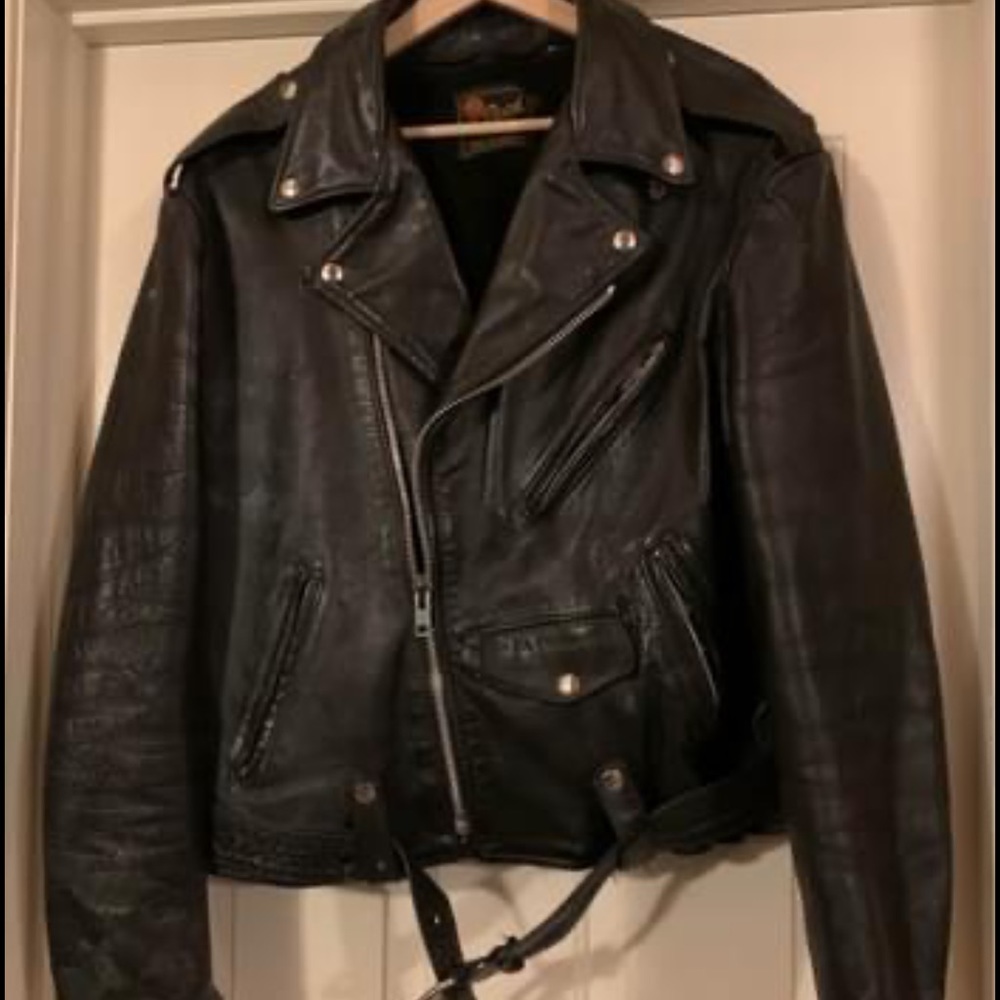 Men’s Vintage Real leather moto jacket-Biker-Rock&Roll. Heavy. REED made in USA.